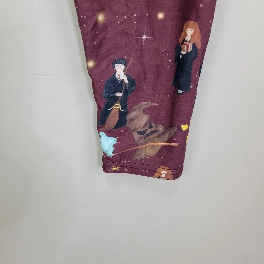 Wizard Print Polyester Spandex Burgundy Ankle Leggings One‎ Size Fits All - Picture 4 of 6